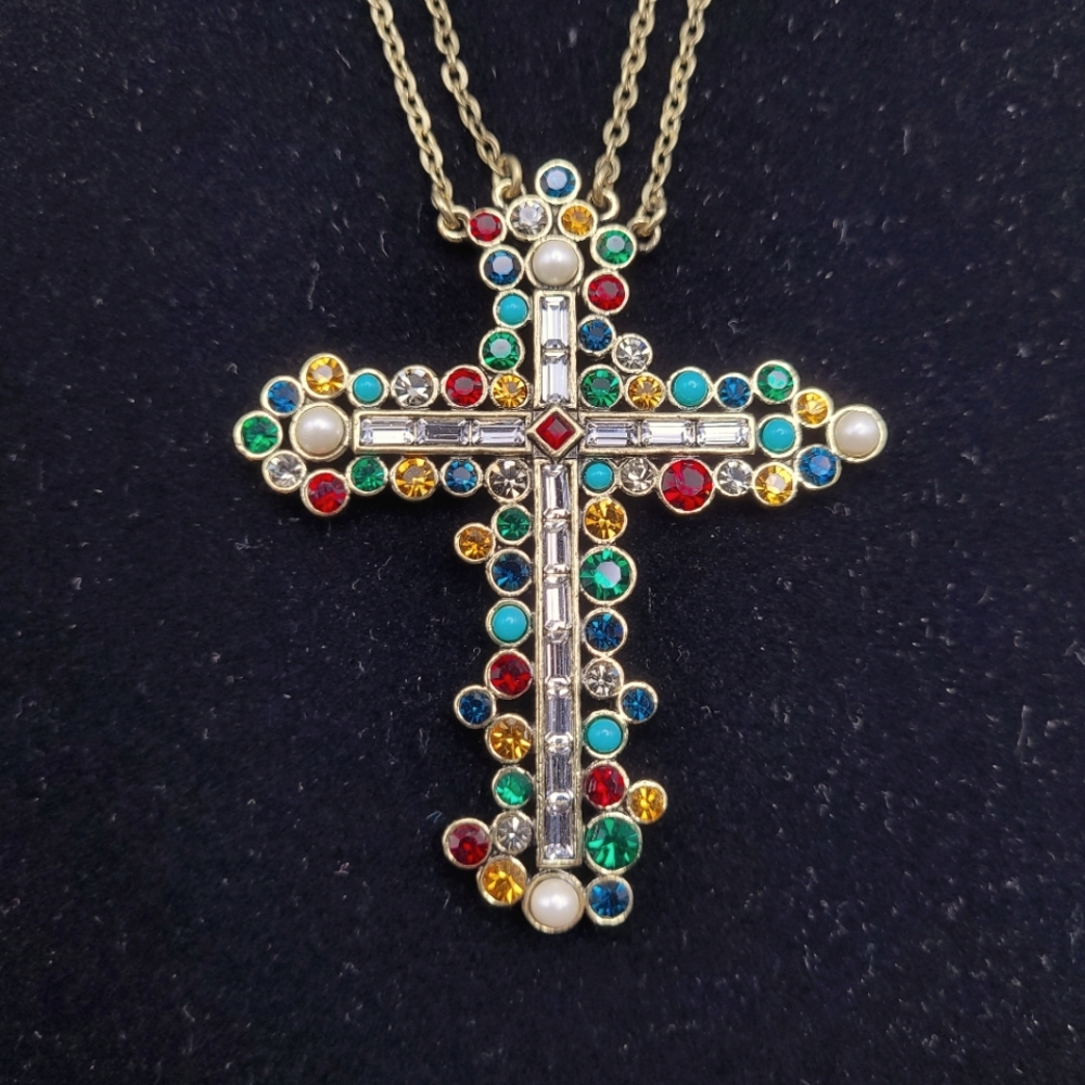 Heidi Daus double strand Cross Necklace